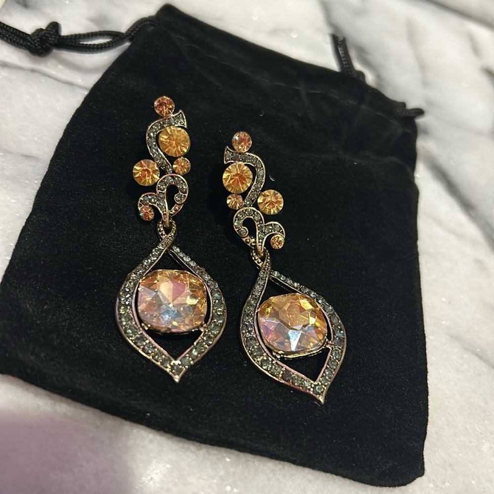 Champagne Gold & Olivine Swarovski Crystal Earrings-Boutique-NWT